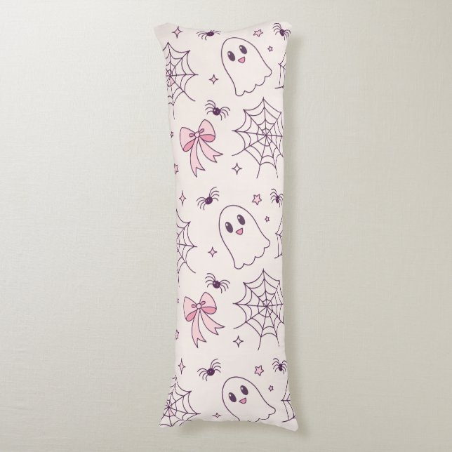 Cute Halloween Ghost & Spiderweb Pattern Body Pillow (Front Vertical)