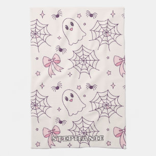Cute Halloween Ghost & Spiderweb Pattern Kitchen Towel