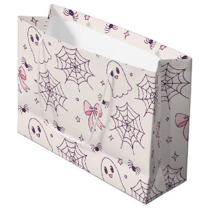 Cute Halloween Ghost & Spiderweb Pattern Large Gift Bag
