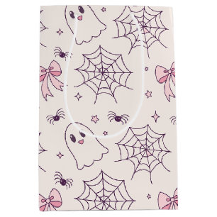 Cute Halloween Ghost & Spiderweb Pattern Medium Gift Bag