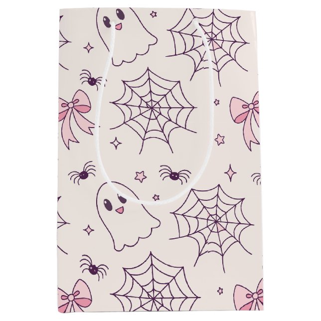 Cute Halloween Ghost & Spiderweb Pattern Medium Gift Bag (Front)