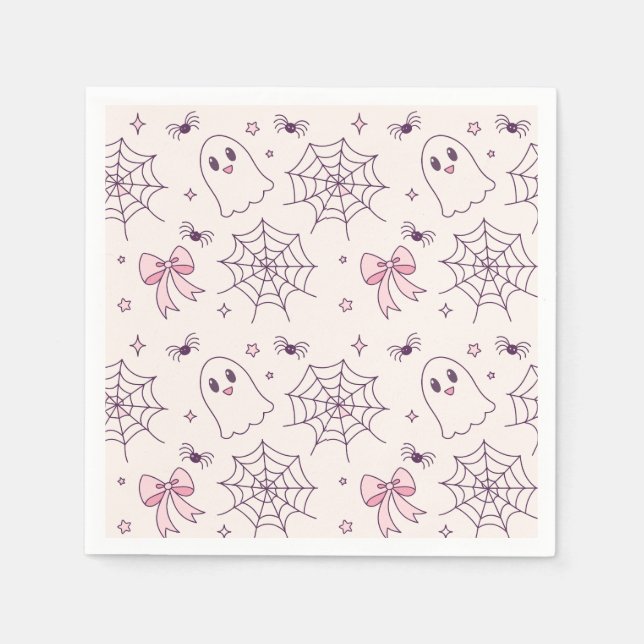 Cute Halloween Ghost & Spiderweb Pattern Napkin (Front)