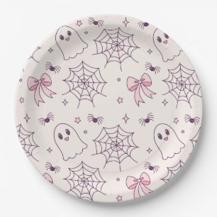 Cute Halloween Ghost & Spiderweb Pattern Paper Plate