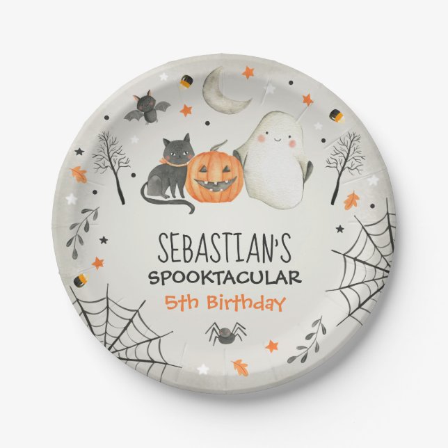 Cute Halloween Ghost Spooktacular Birthday Decor Paper Plate (Front)