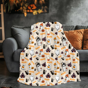 Cute Halloween Ghost Spooky Ghosts, Pumpkins,  Fleece Blanket