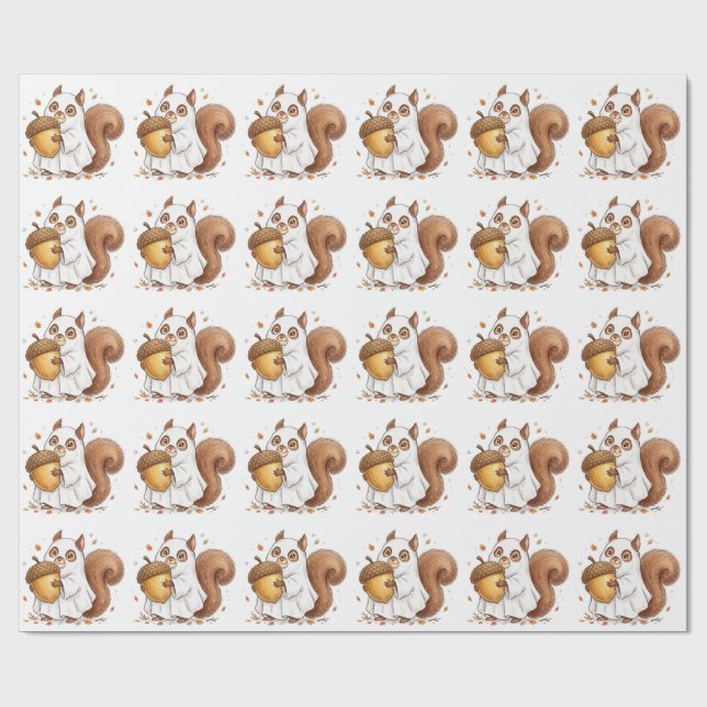 Cute Halloween Ghost Squirrel Custom Favour Classi Wrapping Paper (Flat)