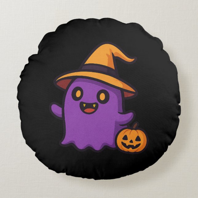 Cute Halloween Ghost Sticker  Round Pillow (Front)
