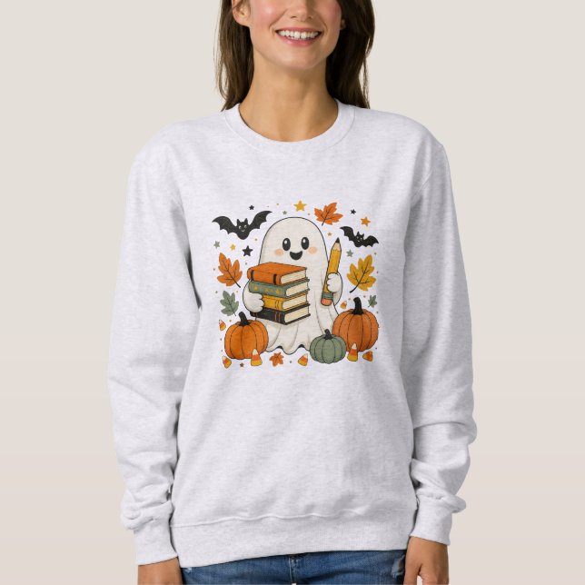 Cute Halloween Ghost Teacher Fall School  Sweatshirt (Front)
