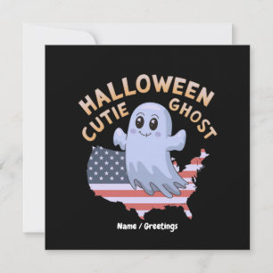 Cute Halloween Ghost USA Flag Kawaii Spooky Season Invitation
