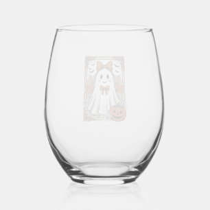 Cute Halloween Ghost Vintage Engraving Shirt Desig Stemless Wine Glass