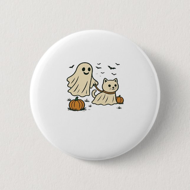 Cute Halloween Ghost Walking Ghost Cat Classic T-S 2 Inch Round Button (Front)