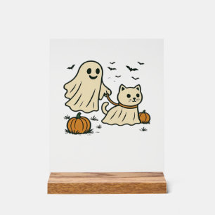 Cute Halloween Ghost Walking Ghost Cat Classic T-S Acrylic Sign