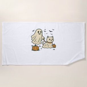 Cute Halloween Ghost Walking Ghost Cat Classic T-S Beach Towel