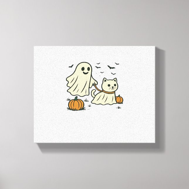 Cute Halloween Ghost Walking Ghost Cat Classic T-S Canvas Print (Front)