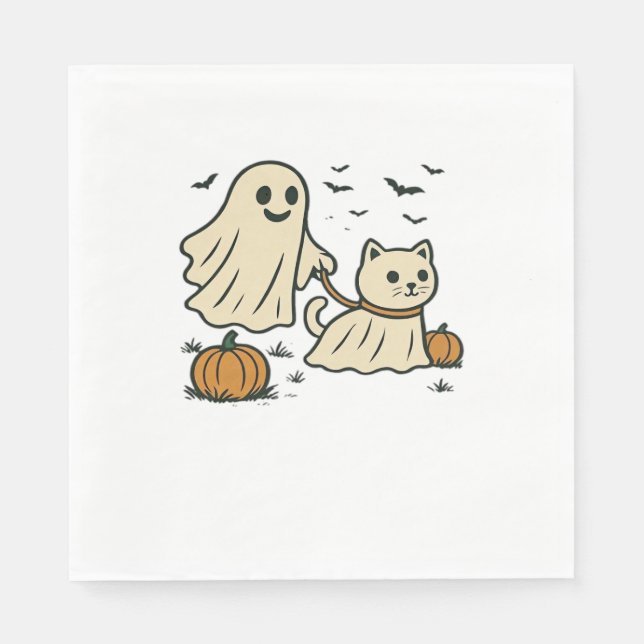 Cute Halloween Ghost Walking Ghost Cat Classic T-S Napkin (Front)
