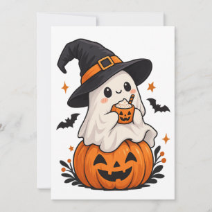 Cute Halloween Ghost Witch with Pumpkin Invitation