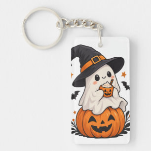 Cute Halloween Ghost Witch with Pumpkin Keychain