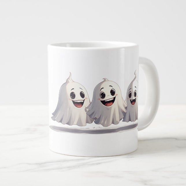 Cute Halloween Ghost With Friendly Smiles 👻 Large Coffee Mug (Front Right)