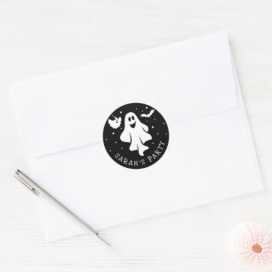 Cute Halloween Ghost With Heart And Bat  Classic Round Sticker