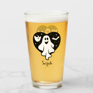 Cute Halloween Ghost With Heart And Bat  Glass