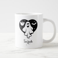 Cute Halloween Ghost With Heart And Bat