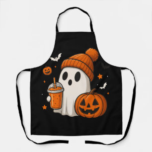 Cute Halloween Ghost with Pumpkin and Drink Apron