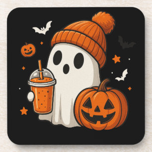 Cute Halloween Ghost with Pumpkin and Drink Coaster