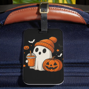 Cute Halloween Ghost with Pumpkin and Drink  Luggage Tag