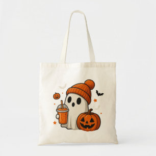 Cute Halloween Ghost with Pumpkin and Drink  Tote Bag