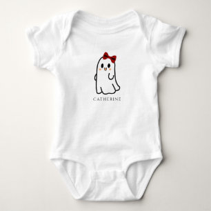 Cute Halloween Ghost With Red Bow Baby Bodysuit