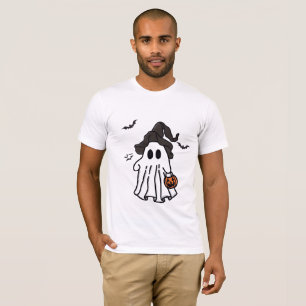 Cute Halloween Ghost with Witch Hat and Pumpkin T-Shirt