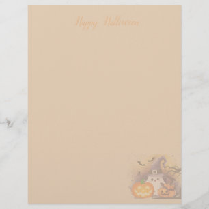 Cute Halloween Ghost with Witch Hat and Pumpkins Letterhead