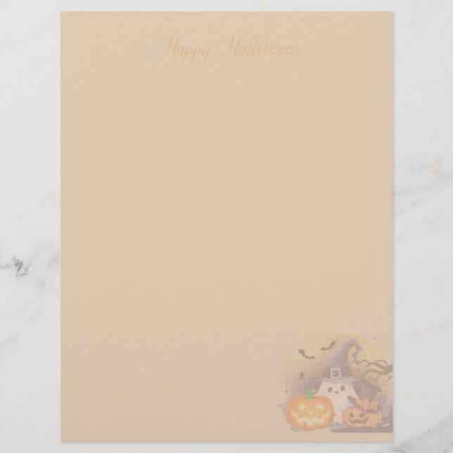 Cute Halloween Ghost with Witch Hat and Pumpkins Letterhead (Front)