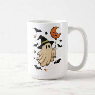 Cute Halloween Ghost with Witch Hat Coffee Mug