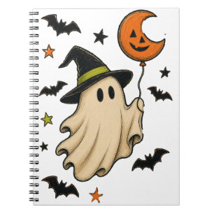 Cute Halloween Ghost with Witch Hat Notebook