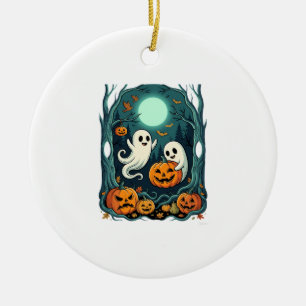 Cute Halloween Ghosts and Jack O Lantern Forest (2 Ceramic Ornament