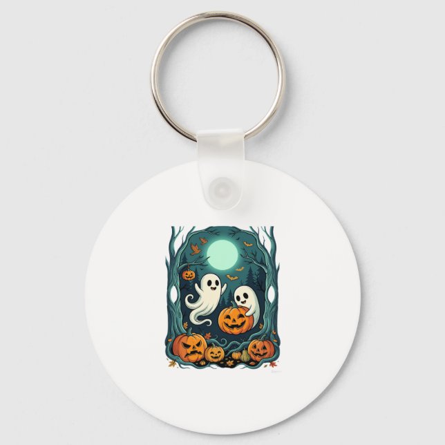 Cute Halloween Ghosts and Jack O Lantern Forest (2 Keychain (Front)