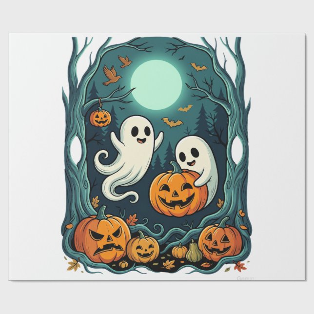 Cute Halloween Ghosts and Jack O Lantern Forest (2 Wrapping Paper (Flat)