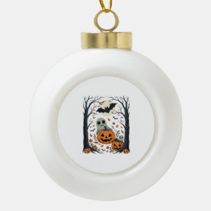 Cute Halloween Ghosts and Jack O Lantern Forest Ceramic Ball Christmas Ornament