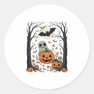 Cute Halloween Ghosts and Jack O Lantern Forest Classic Round Sticker