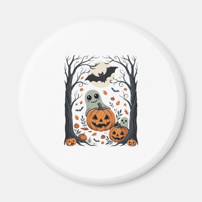 Cute Halloween Ghosts and Jack O Lantern Forest Magnet (Front)