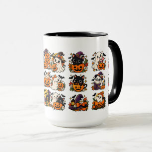 Cute Halloween Ghosts and Pumpkins Kawaii Mug