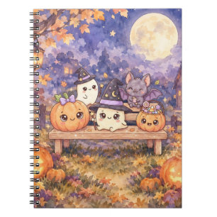 Cute Halloween Ghosts and Pumpkins Spiral Notebook