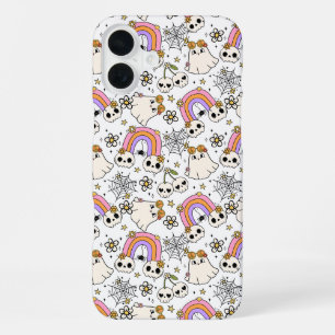 Cute Halloween Ghosts and Skulls Pattern iPhone 16 Plus Case
