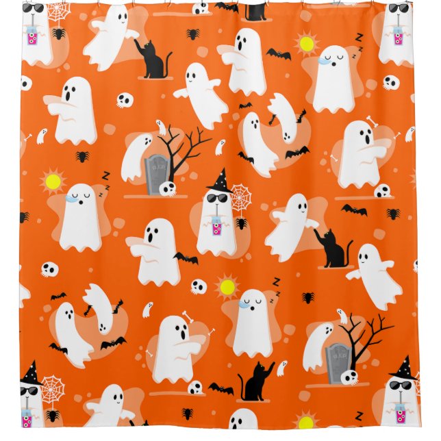 cute halloween ghosts black cat orange (Front)
