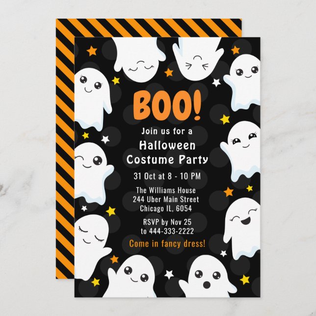 Cute Halloween Ghosts Costume Party Invitation (Front/Back)