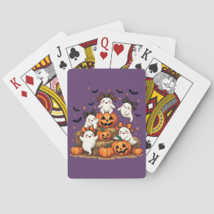 Cute Halloween Ghosts In Coquette Bows & Pumpkins Playing Cards