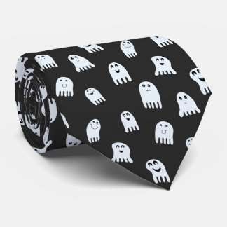 Cute Halloween Ghosts in White & Charcoal Black Tie