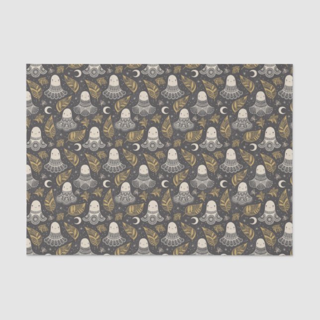 Cute Halloween Ghosts Lace - Gold Tissue Paper (Front)