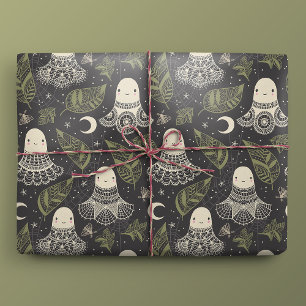 Cute Halloween Ghosts Lace - Green Wrapping Paper